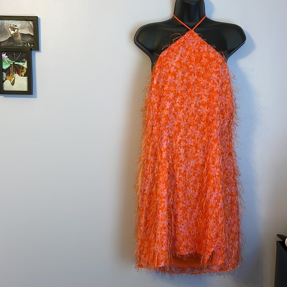 Wild Fable Eyelash Floral Halter Tie Mini Dress Orange Pink size XXL - Picture 2 of 16